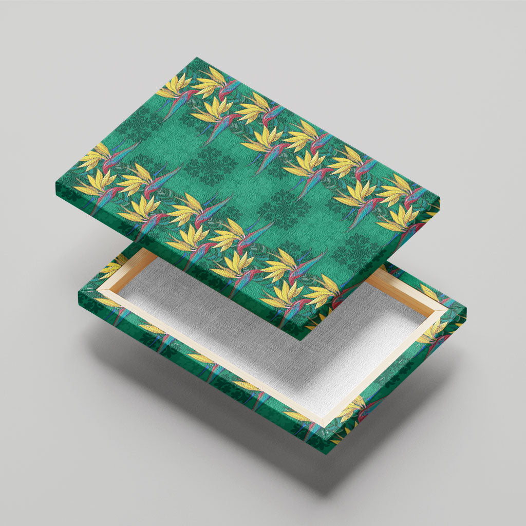 Hawaii Waikiki King Canvas Wall Art Green Quilt With Pua Manu