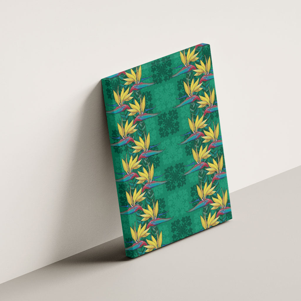 Hawaii Waikiki King Canvas Wall Art Green Quilt With Pua Manu