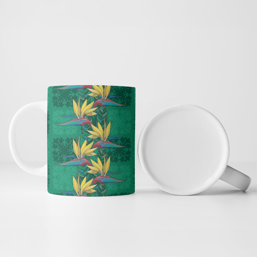 Hawaii Waikiki King Ceramic Mug Green Quilt With Pua Manu