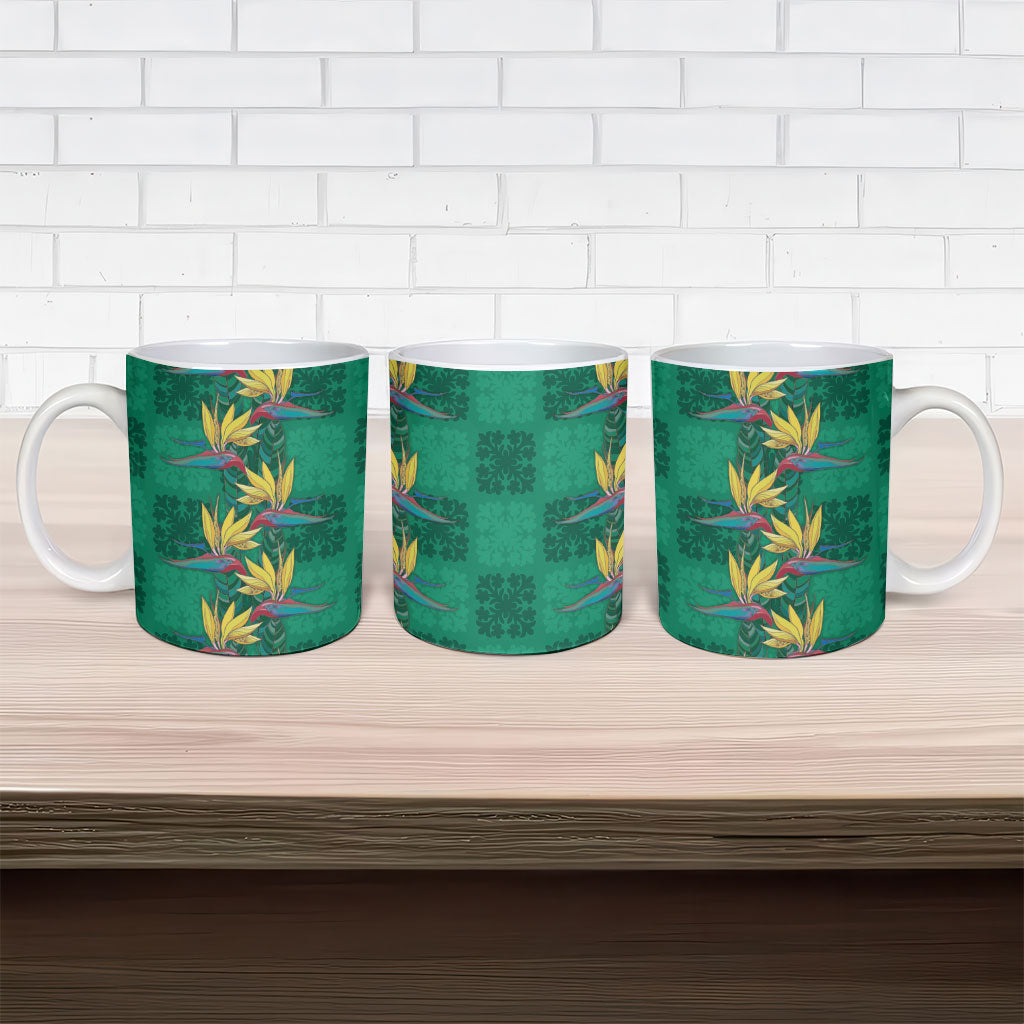 Hawaii Waikiki King Ceramic Mug Green Quilt With Pua Manu