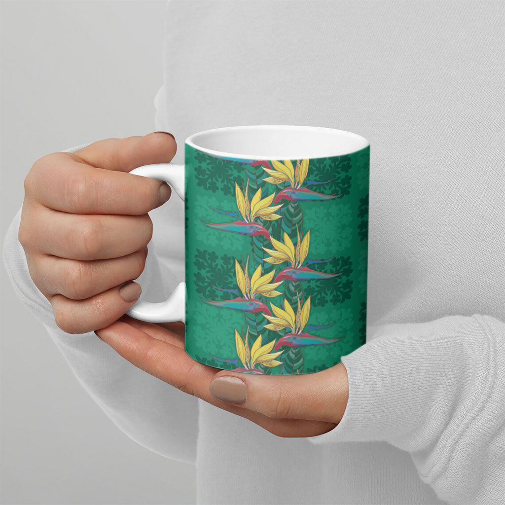 Hawaii Waikiki King Ceramic Mug Green Quilt With Pua Manu