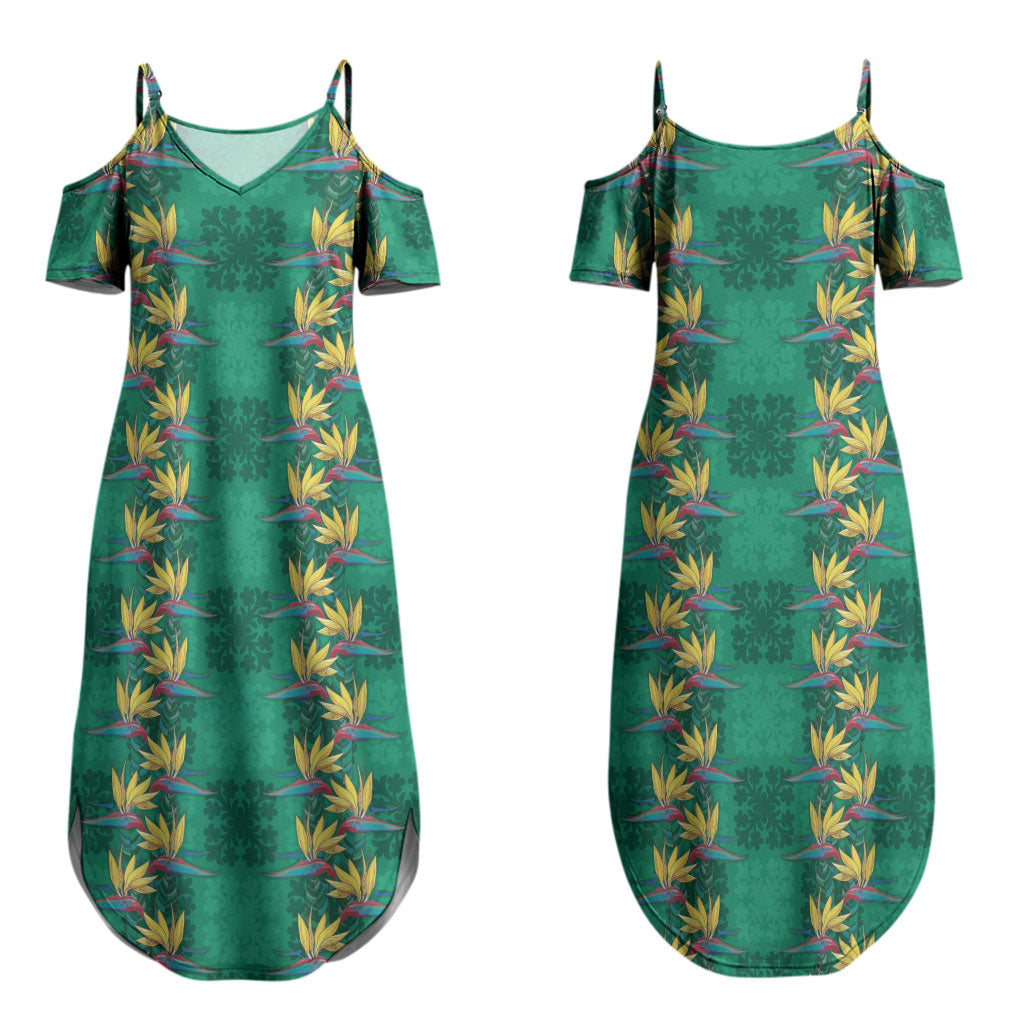 Hawaii Waikiki King Couples Matching Summer Maxi Dress and Hawaiian Shirt Green Quilt With Pua Manu
