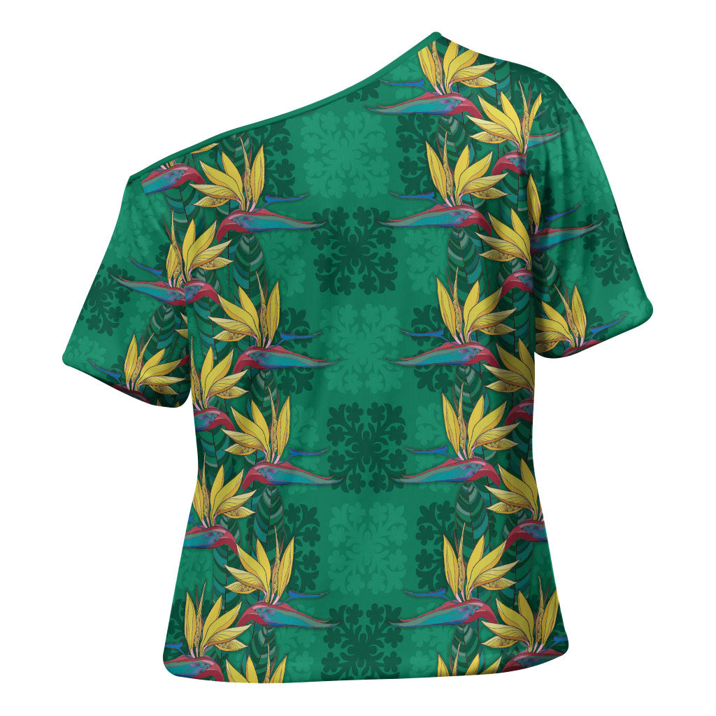 Hawaii Waikiki King Cross Shoulder Shirt Green Quilt With Pua Manu