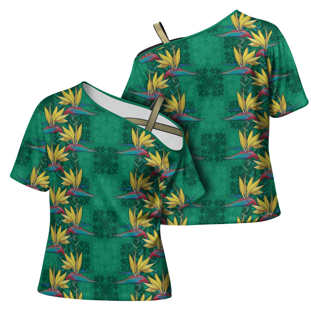 Hawaii Waikiki King Cross Shoulder Shirt Green Quilt With Pua Manu