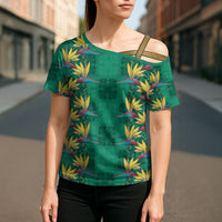 Hawaii Waikiki King Cross Shoulder Shirt Green Quilt With Pua Manu