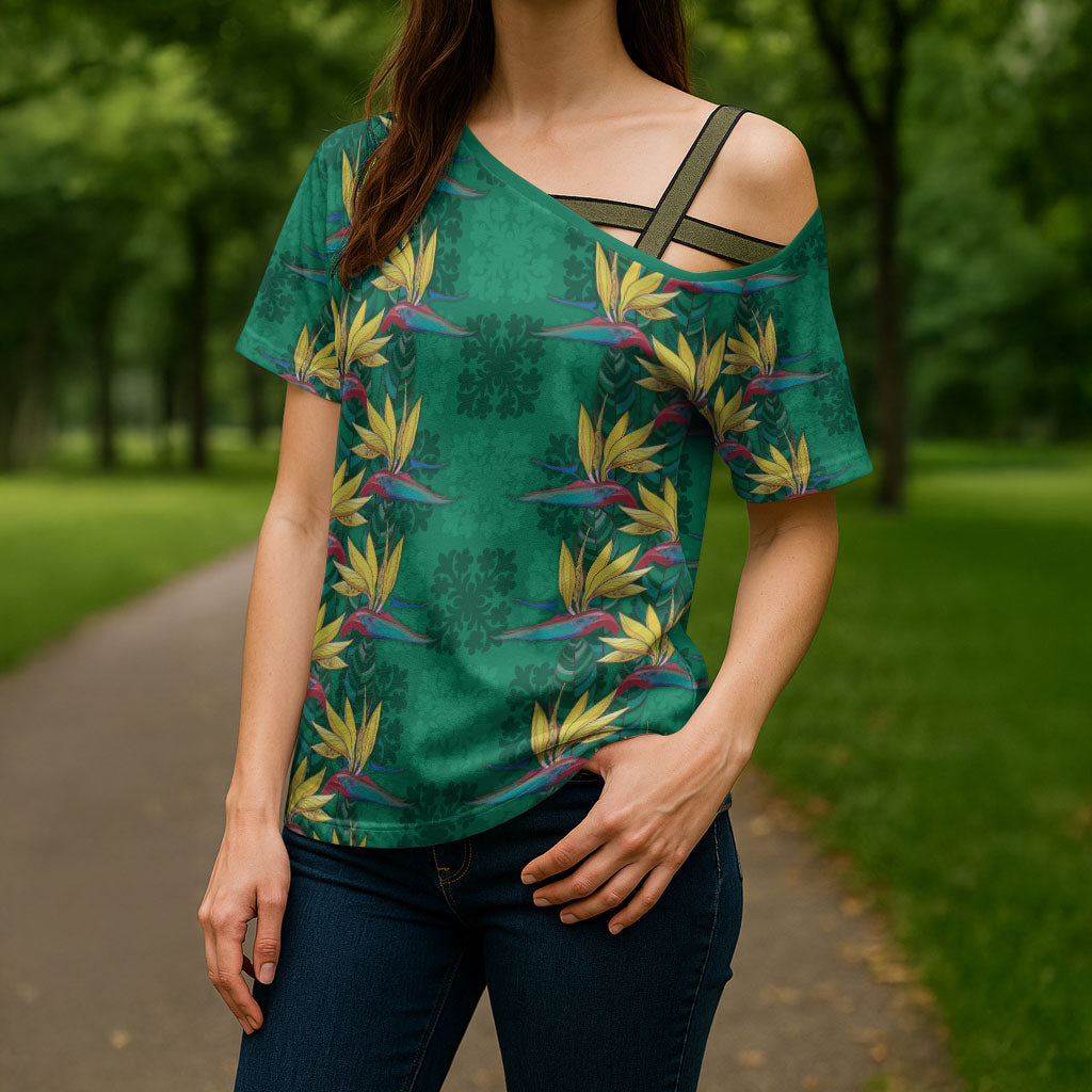 Hawaii Waikiki King Cross Shoulder Shirt Green Quilt With Pua Manu
