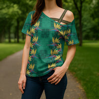 Hawaii Waikiki King Cross Shoulder Shirt Green Quilt With Pua Manu