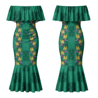 Hawaii Waikiki King Family Matching Mermaid Dress and Hawaiian Shirt Green Quilt With Pua Manu