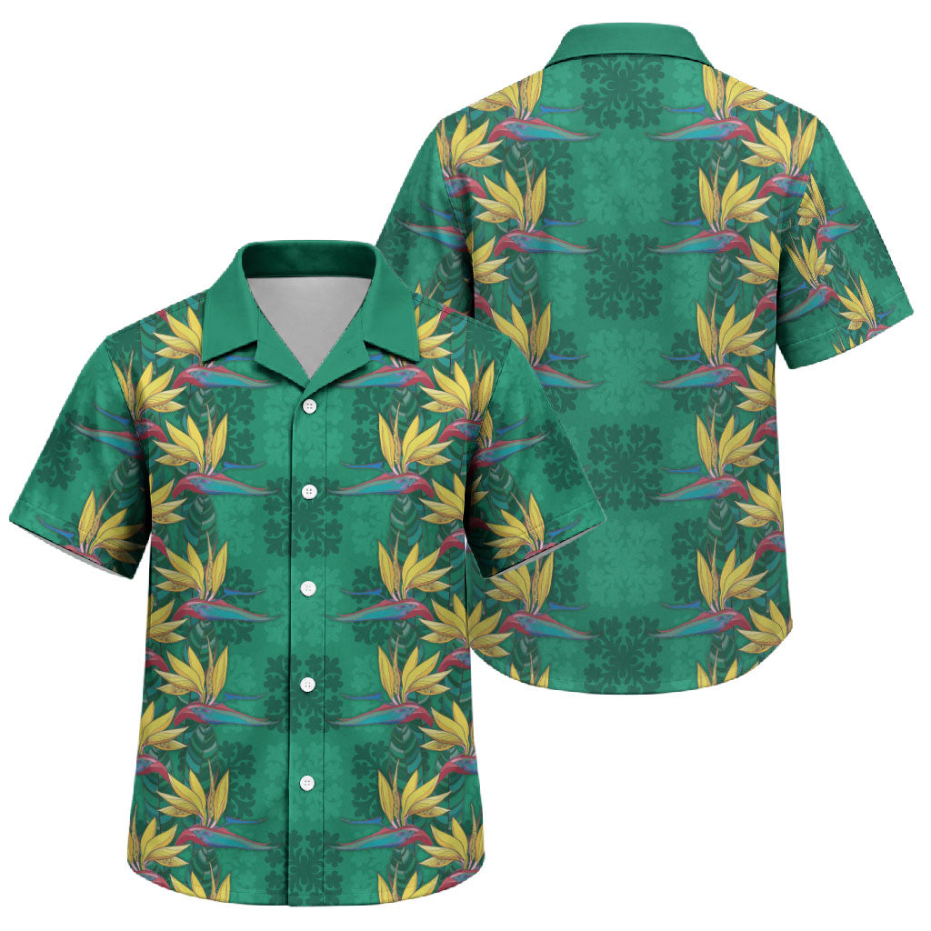 Hawaii Waikiki King Family Matching Off Shoulder Maxi Dress and Hawaiian Shirt Green Quilt With Pua Manu