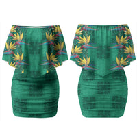 Hawaii Waikiki King Family Matching Off Shoulder Short Dress and Hawaiian Shirt Green Quilt With Pua Manu
