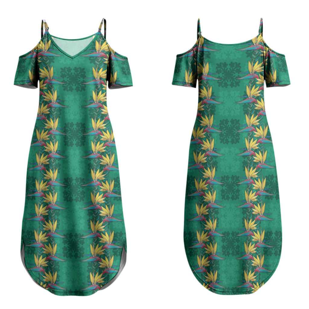 Hawaii Waikiki King Family Matching Summer Maxi Dress and Hawaiian Shirt Green Quilt With Pua Manu
