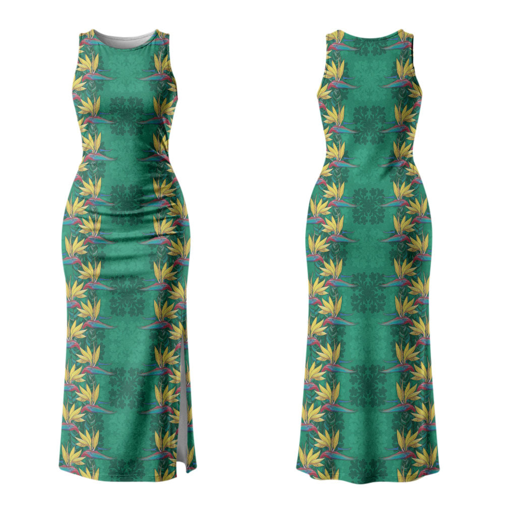 Hawaii Waikiki King Family Matching Tank Maxi Dress and Hawaiian Shirt Green Quilt With Pua Manu