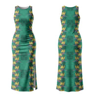 Hawaii Waikiki King Family Matching Tank Maxi Dress and Hawaiian Shirt Green Quilt With Pua Manu