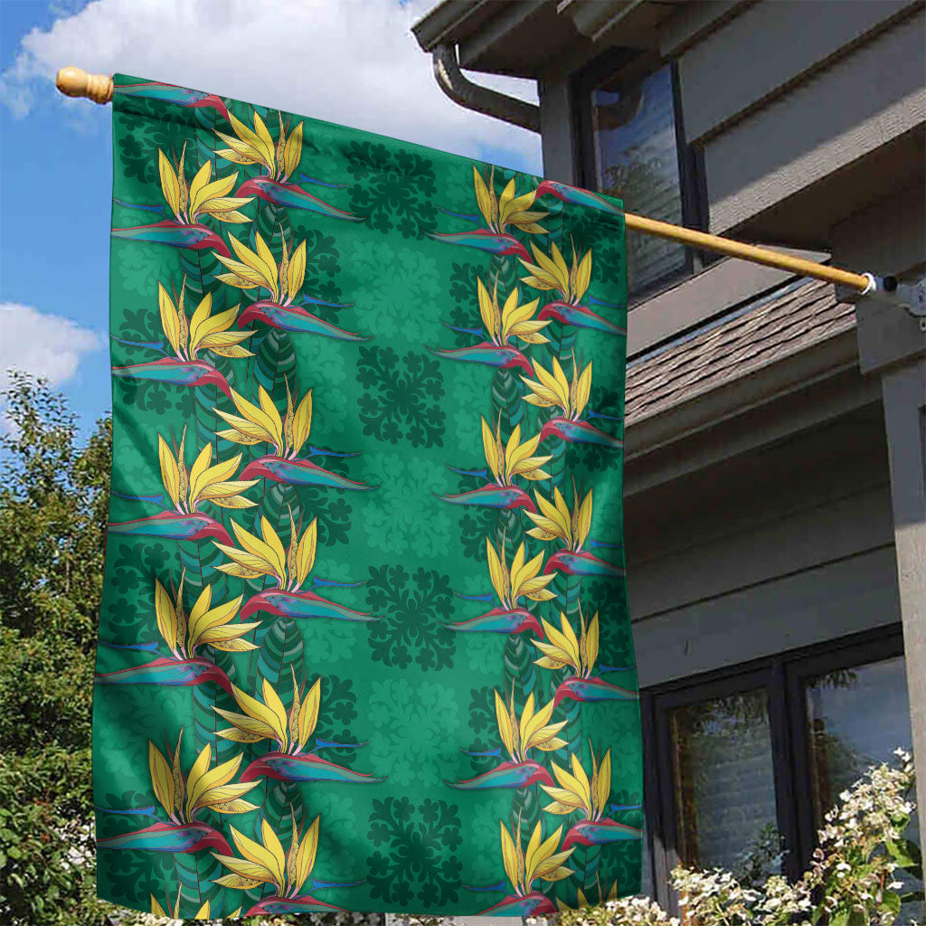 Hawaii Waikiki King Garden Flag Green Quilt With Pua Manu