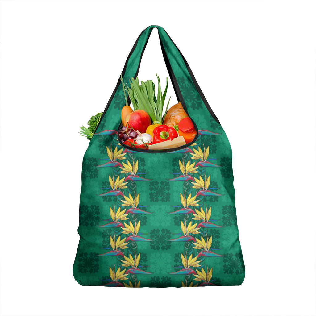 Hawaii Waikiki King Grocery Bag Green Quilt With Pua Manu