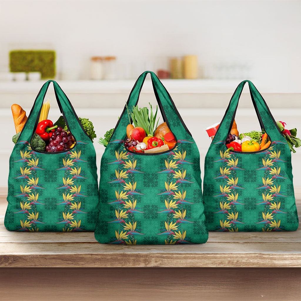 Hawaii Waikiki King Grocery Bag Green Quilt With Pua Manu