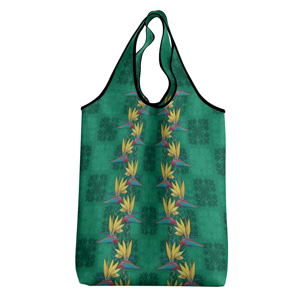 Hawaii Waikiki King Grocery Bag Green Quilt With Pua Manu