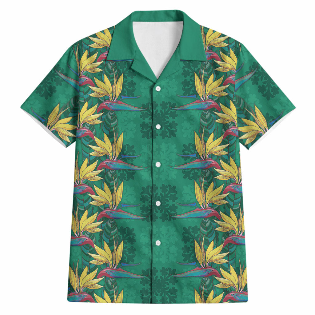 Hawaii Waikiki King Hawaiian Shirt Green Quilt With Pua Manu