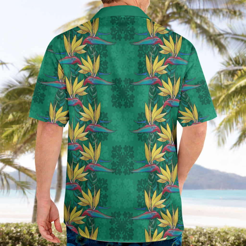 Hawaii Waikiki King Hawaiian Shirt Green Quilt With Pua Manu