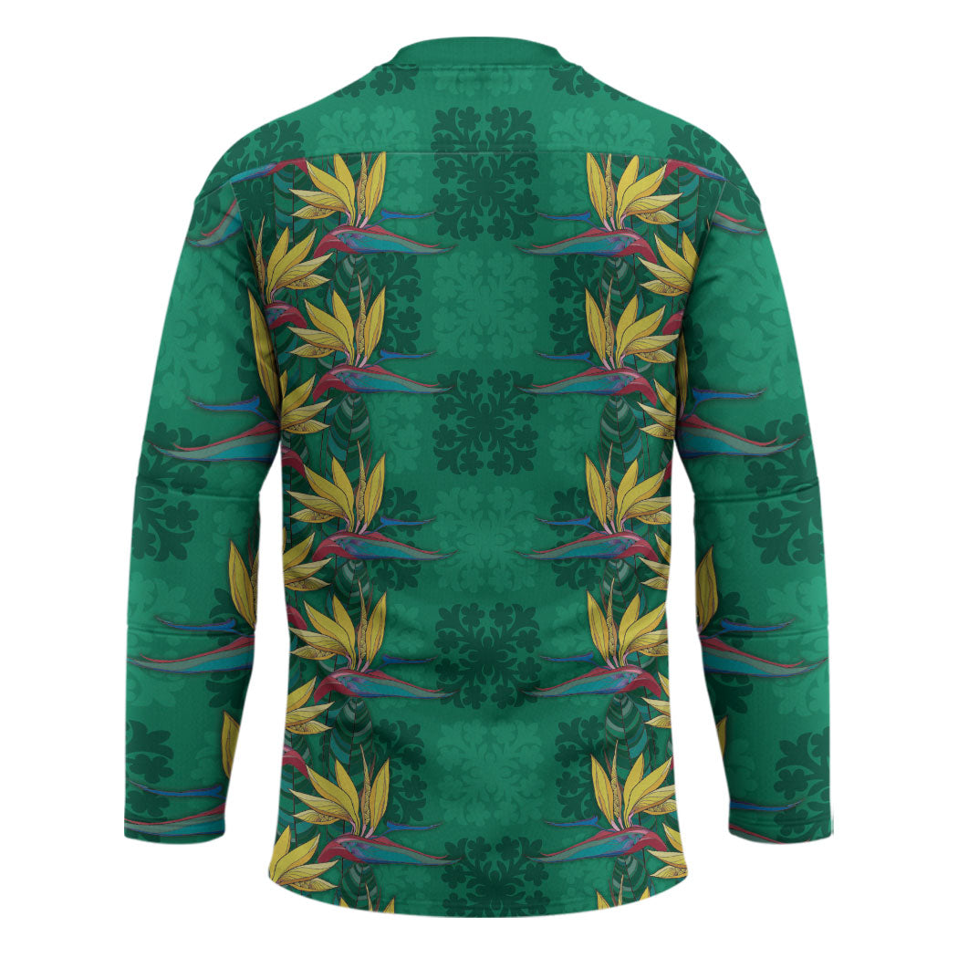 Hawaii Waikiki King Hockey Jersey Green Quilt With Pua Manu