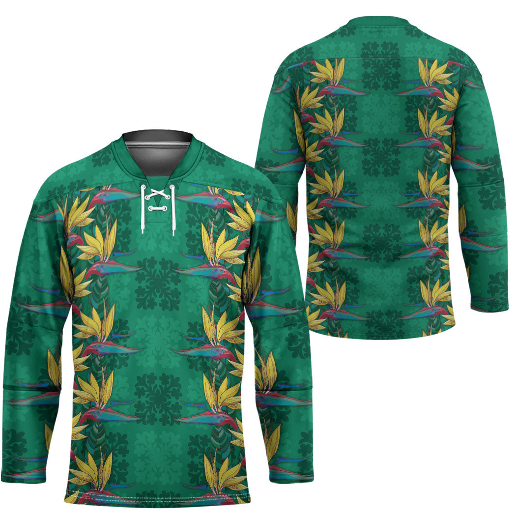 Hawaii Waikiki King Hockey Jersey Green Quilt With Pua Manu