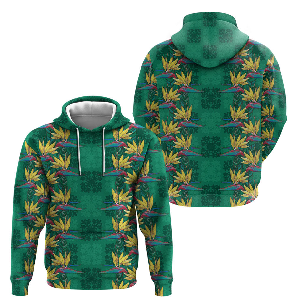 Hawaii Waikiki King Hoodie Green Quilt With Pua Manu