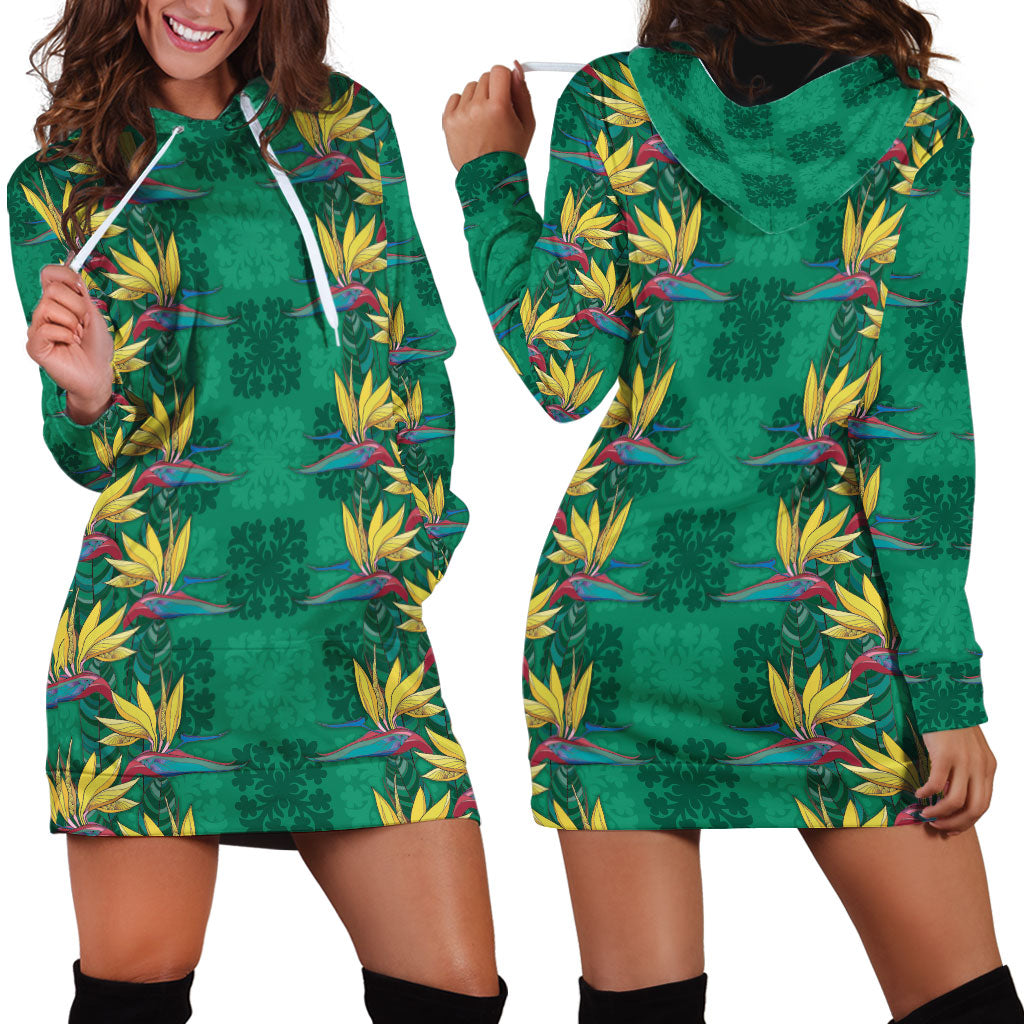Hawaii Waikiki King Hoodie Dress Green Quilt With Pua Manu