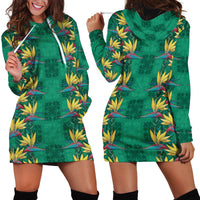 Hawaii Waikiki King Hoodie Dress Green Quilt With Pua Manu