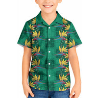 Hawaii Waikiki King Kid Hawaiian Shirt Green Quilt With Pua Manu