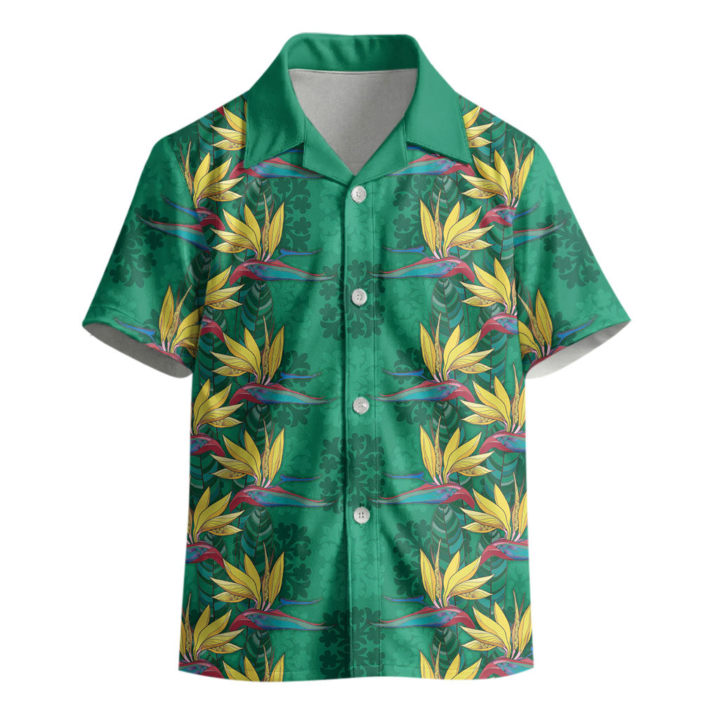 Hawaii Waikiki King Kid Hawaiian Shirt Green Quilt With Pua Manu