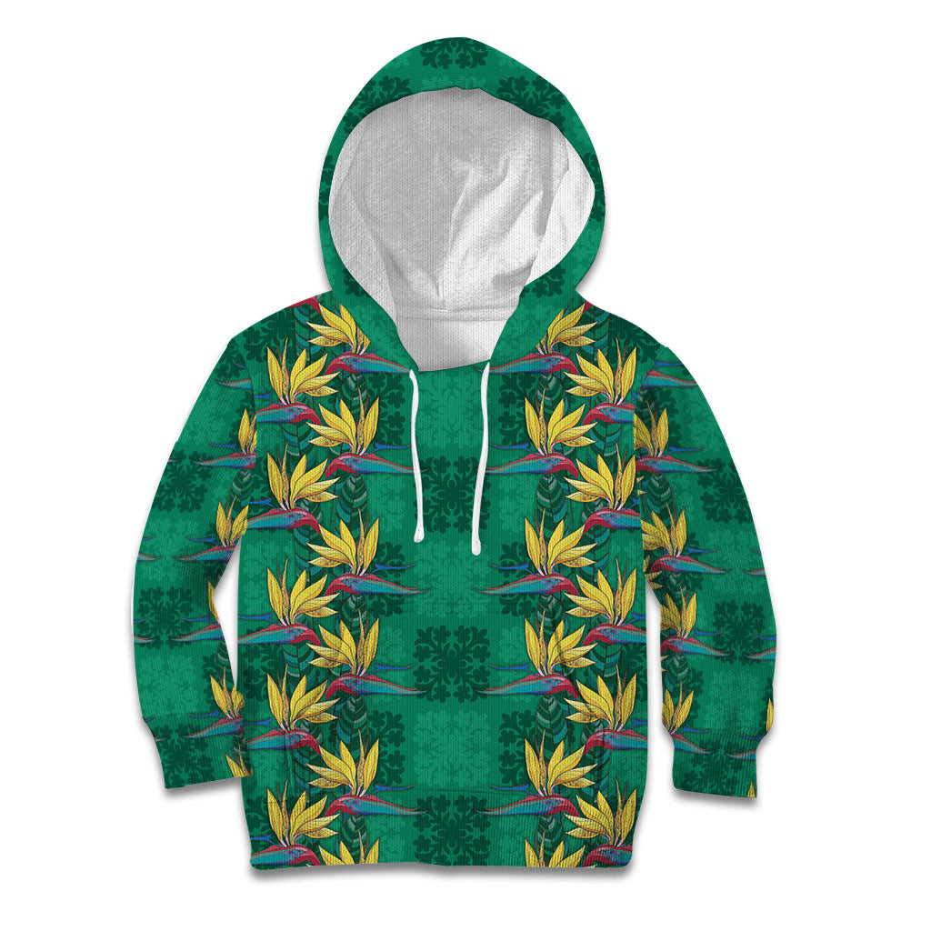 Hawaii Waikiki King Kid Hoodie Green Quilt With Pua Manu