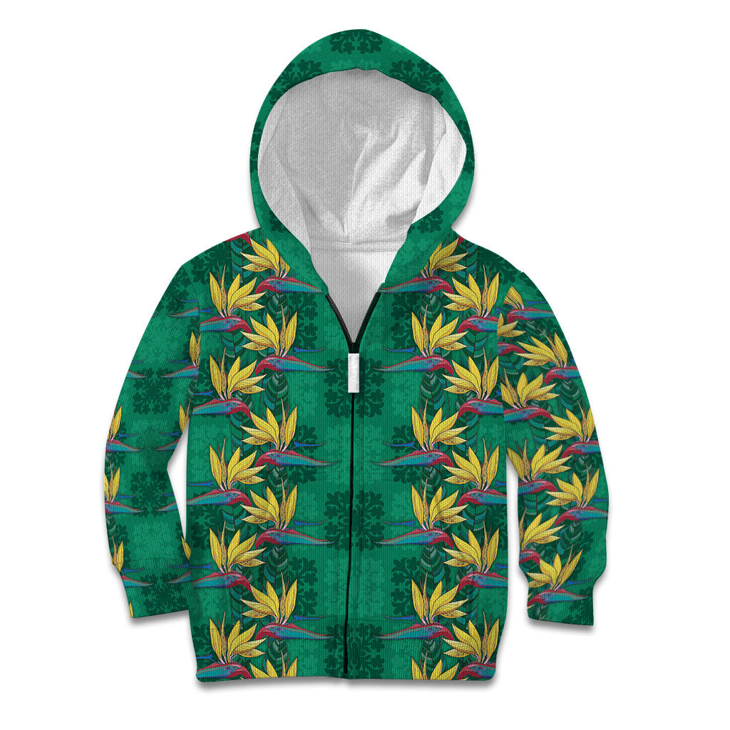 Hawaii Waikiki King Kid Hoodie Green Quilt With Pua Manu