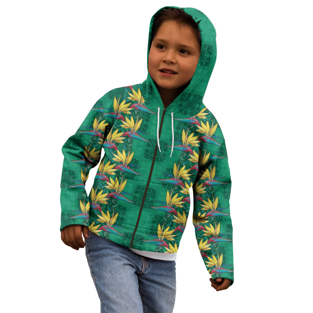 Hawaii Waikiki King Kid Hoodie Green Quilt With Pua Manu