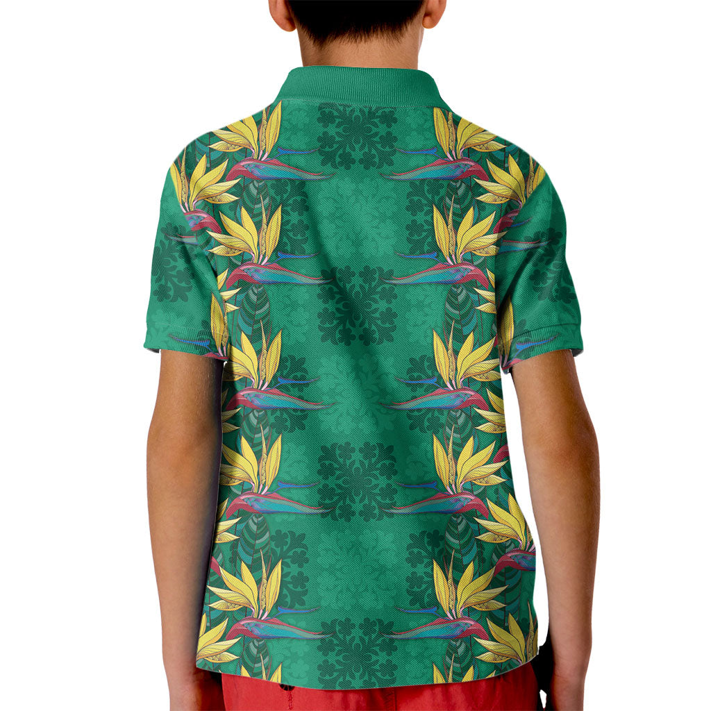 Hawaii Waikiki King Kid Polo Shirt Green Quilt With Pua Manu