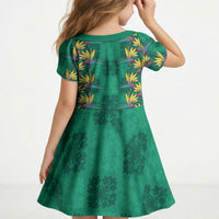 Hawaii Waikiki King Kid Short Sleeve Dress Green Quilt With Pua Manu