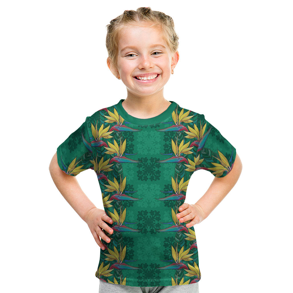 Hawaii Waikiki King Kid T Shirt Green Quilt With Pua Manu
