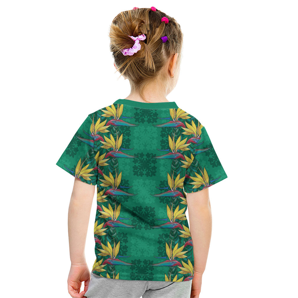 Hawaii Waikiki King Kid T Shirt Green Quilt With Pua Manu