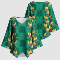 Hawaii Waikiki King Kimono Sleeve Blouse Green Quilt With Pua Manu