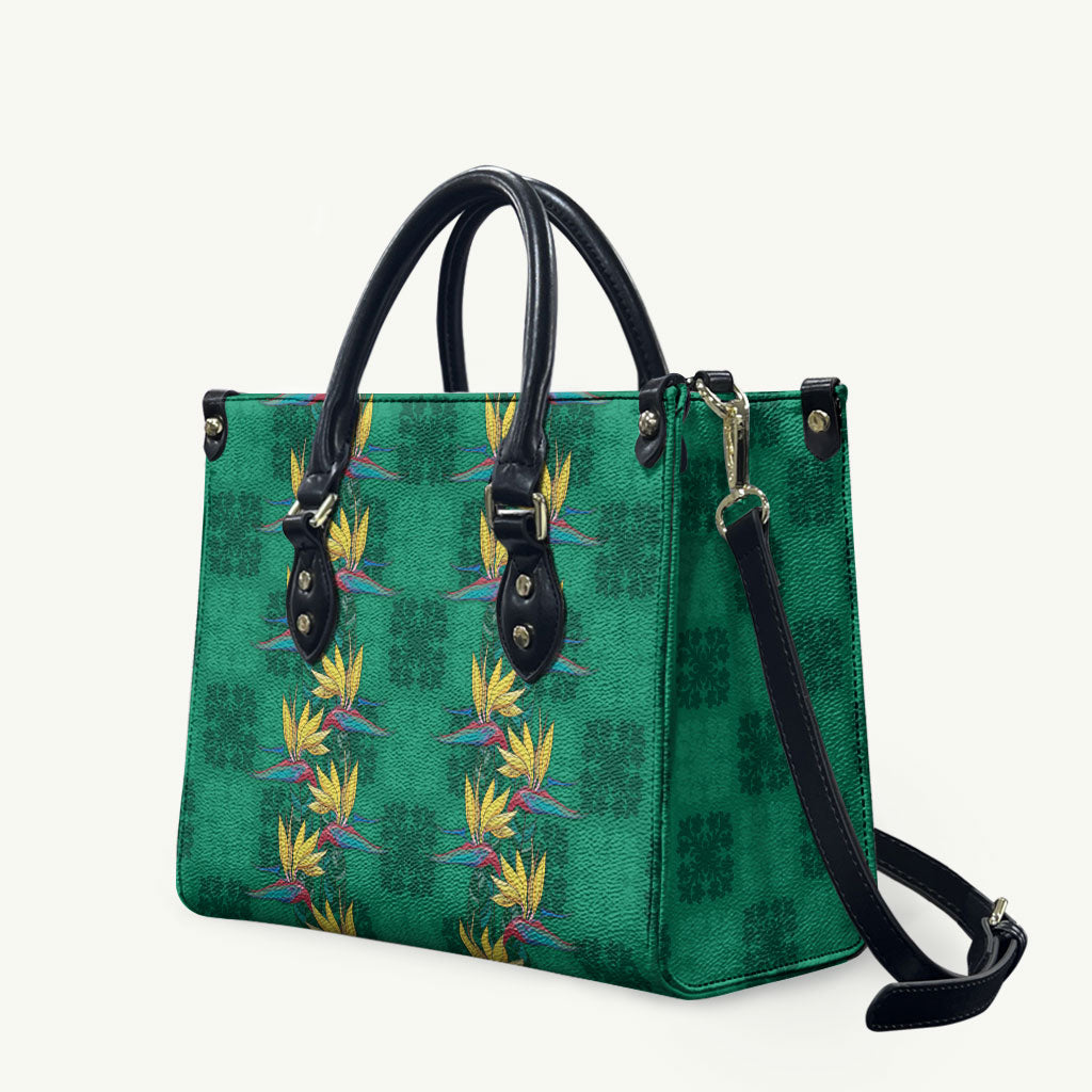 Hawaii Waikiki King Leather Bag Green Quilt With Pua Manu