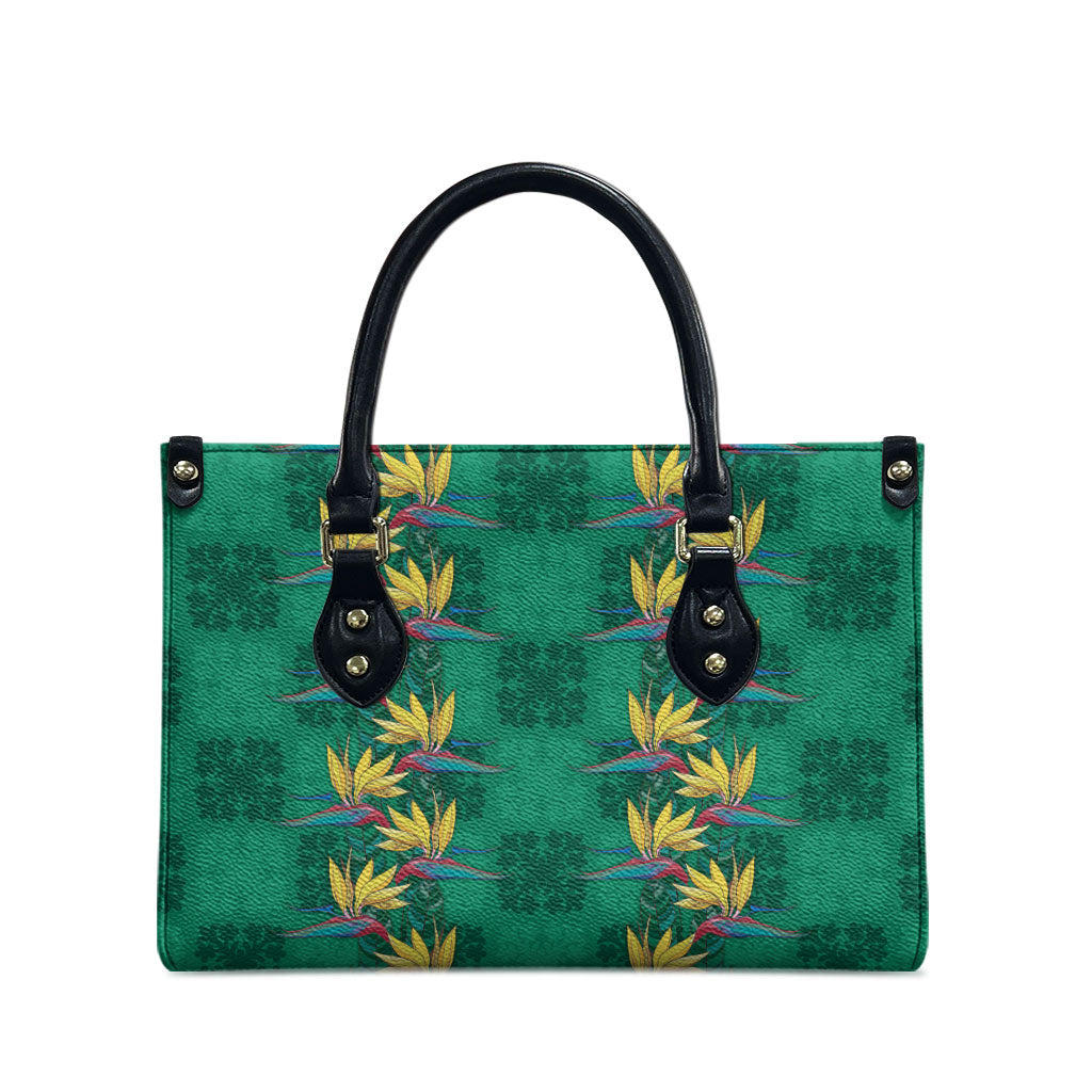 Hawaii Waikiki King Leather Bag Green Quilt With Pua Manu