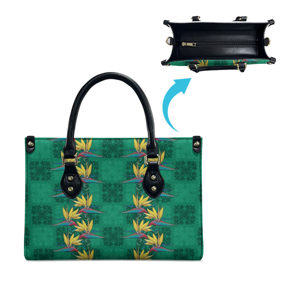 Hawaii Waikiki King Leather Bag Green Quilt With Pua Manu