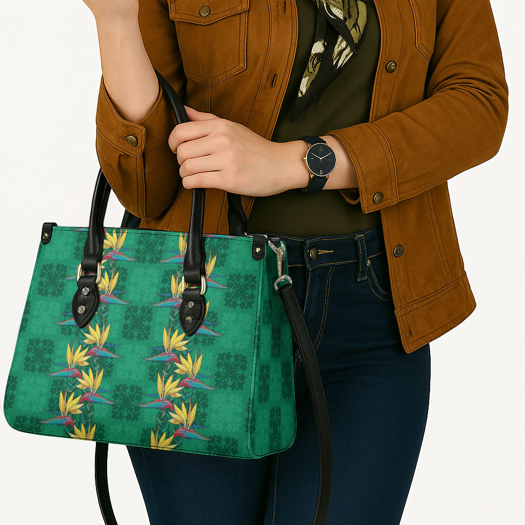 Hawaii Waikiki King Leather Bag Green Quilt With Pua Manu