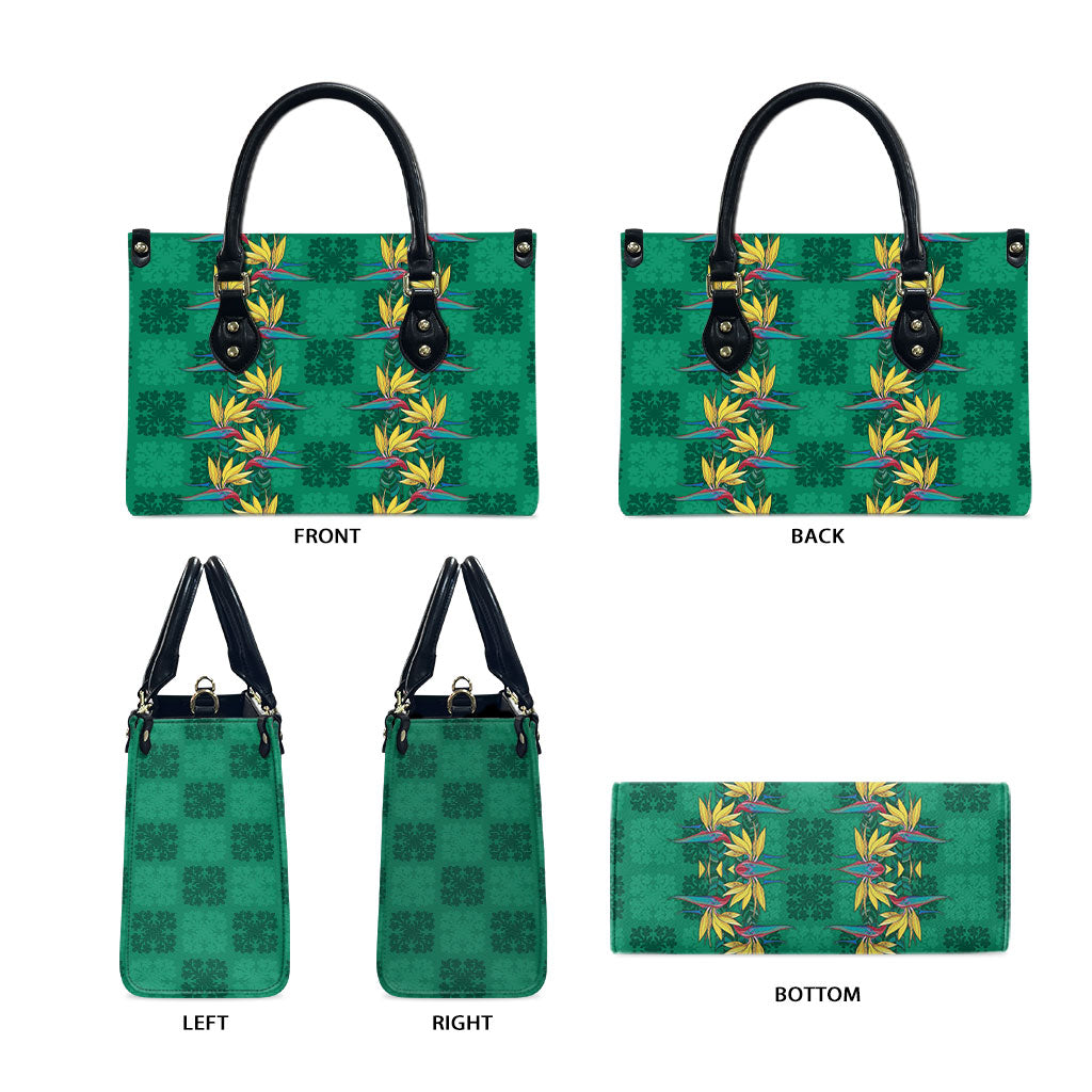 Hawaii Waikiki King Leather Bag Green Quilt With Pua Manu