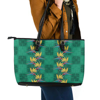 Hawaii Waikiki King Leather Tote Bag Green Quilt With Pua Manu