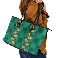 Hawaii Waikiki King Leather Tote Bag Green Quilt With Pua Manu