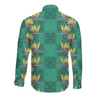 Hawaii Waikiki King Long Sleeve Button Shirt Green Quilt With Pua Manu