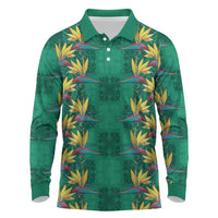 Hawaii Waikiki King Long Sleeve Polo Shirt Green Quilt With Pua Manu