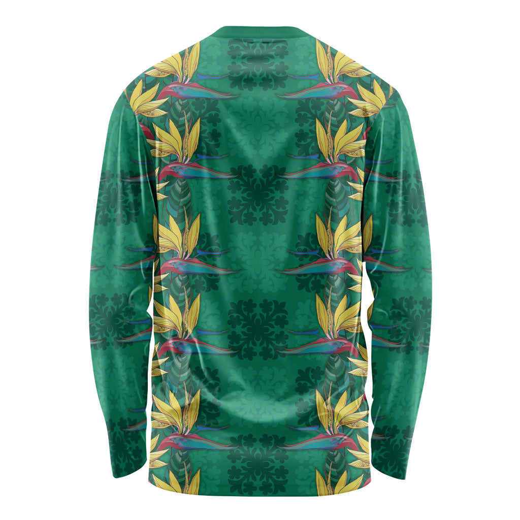 Hawaii Waikiki King Long Sleeve Shirt Green Quilt With Pua Manu