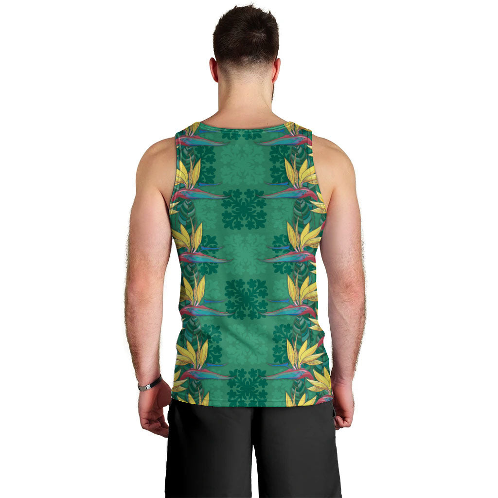 Hawaii Waikiki King Men Tank Top Green Quilt With Pua Manu