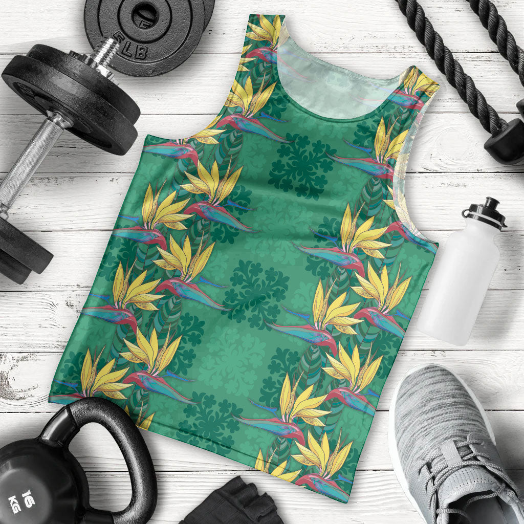 Hawaii Waikiki King Men Tank Top Green Quilt With Pua Manu